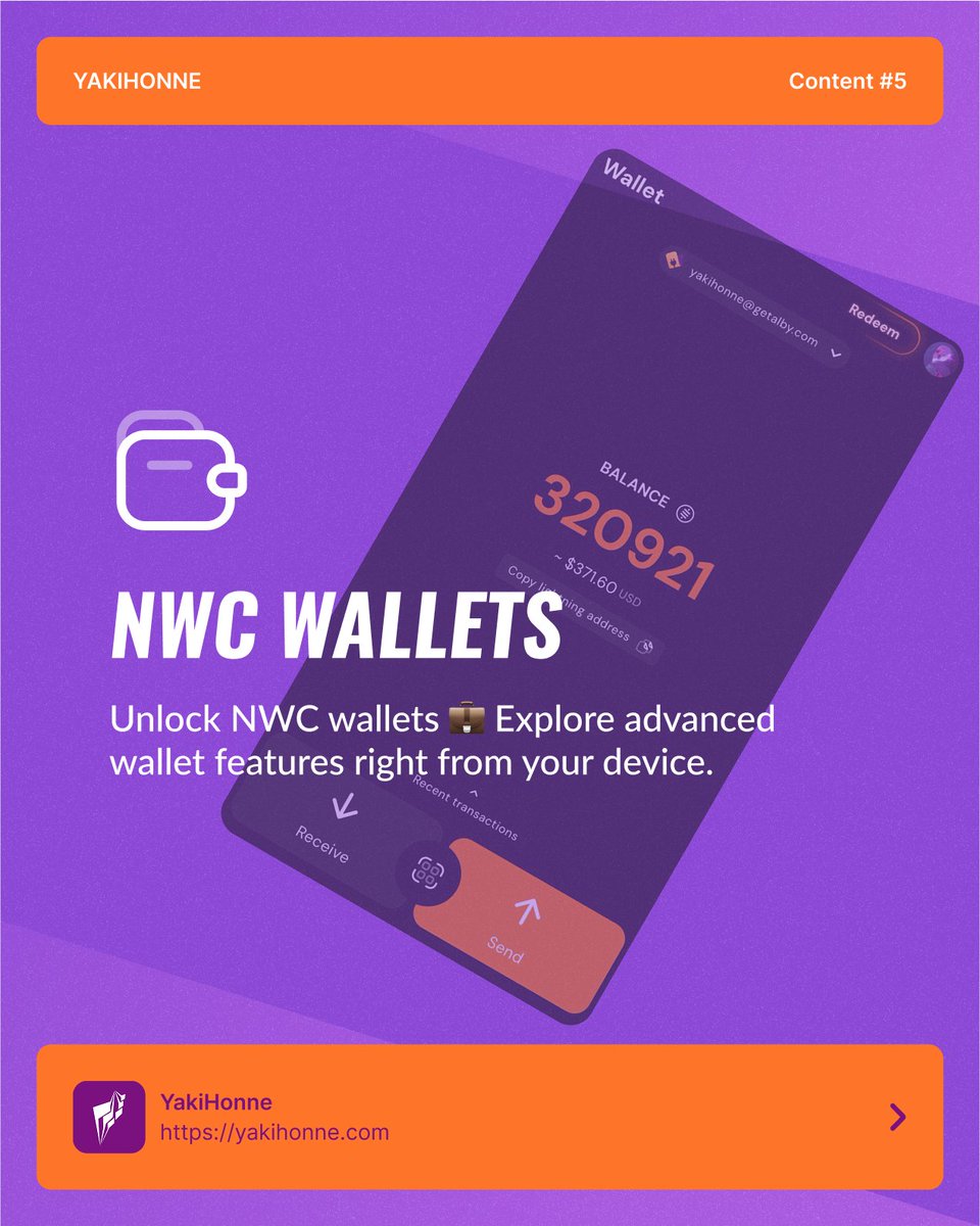 YakiHonne's tweet image. Unlock NWC wallets 💼 Explore advanced wallet features right from your phone.
#YakiHonne #NWC #MobileWallet