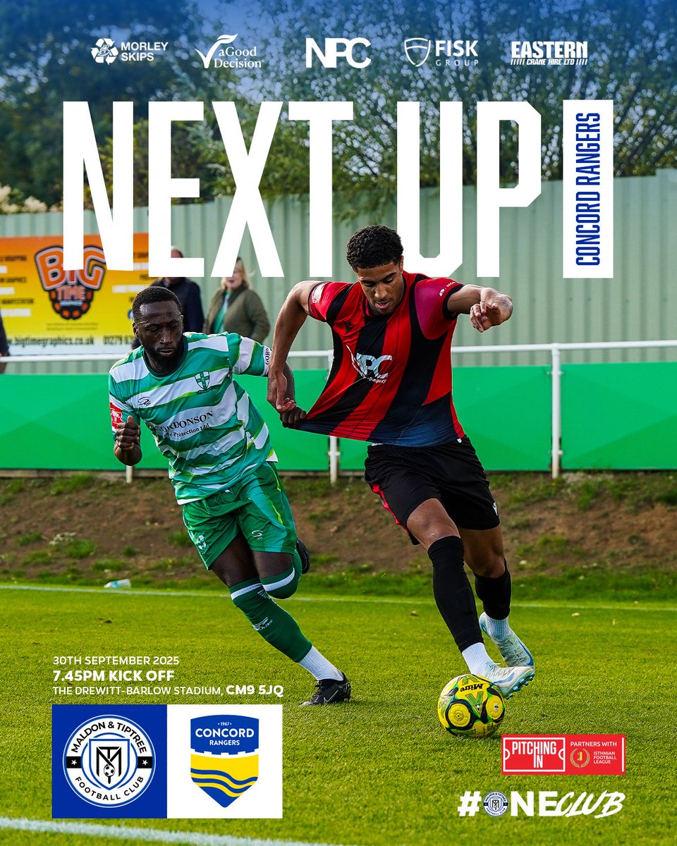 ⏭️ Next Up: <a href="/ConcordRangers/">Concord Rangers FC</a> 🏡

It’s a quick turnaround for Kevin and the lads as we welcome Concord Rangers to the Drewitt-Barlow Stadium for some Tuesday night football 💡

#NonLeague #Essex