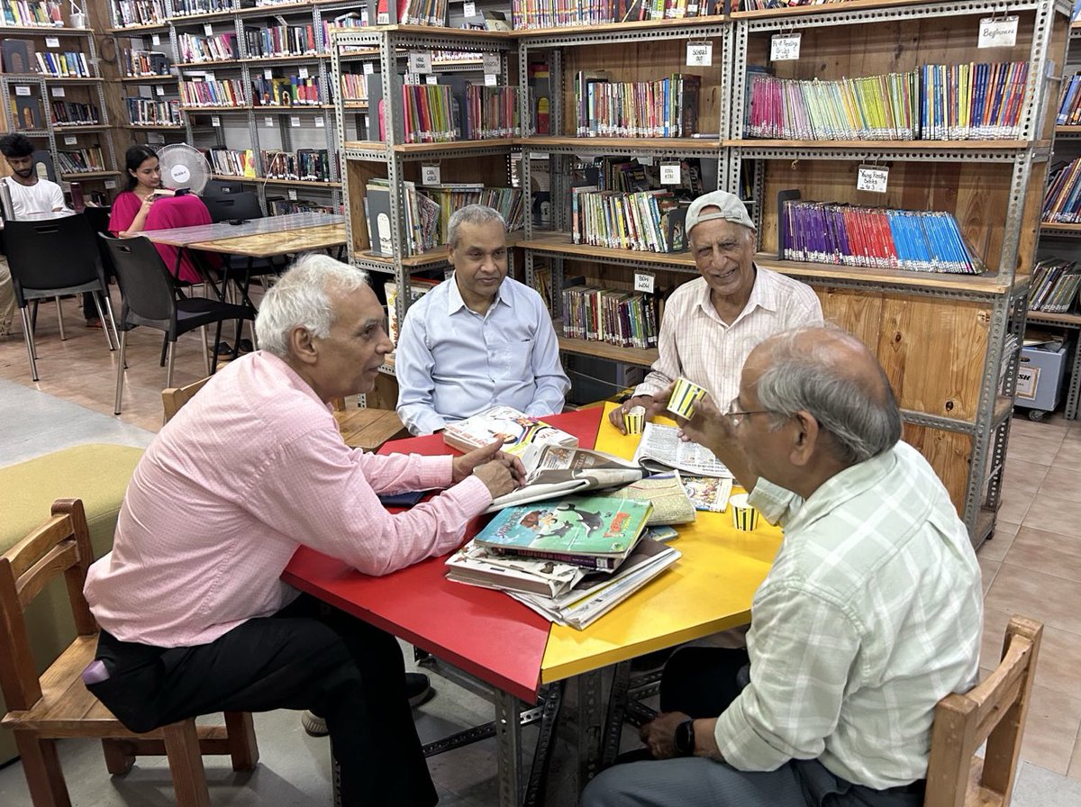CommunityLibPro's tweet image. Evenings in our library are full of life. Our senior members sit together with a cup of chai, sharing their thoughts on news, politics, and everything happening around the world. It’s a time for them to relax, connect, and keep meaningful conversations alive in the library.