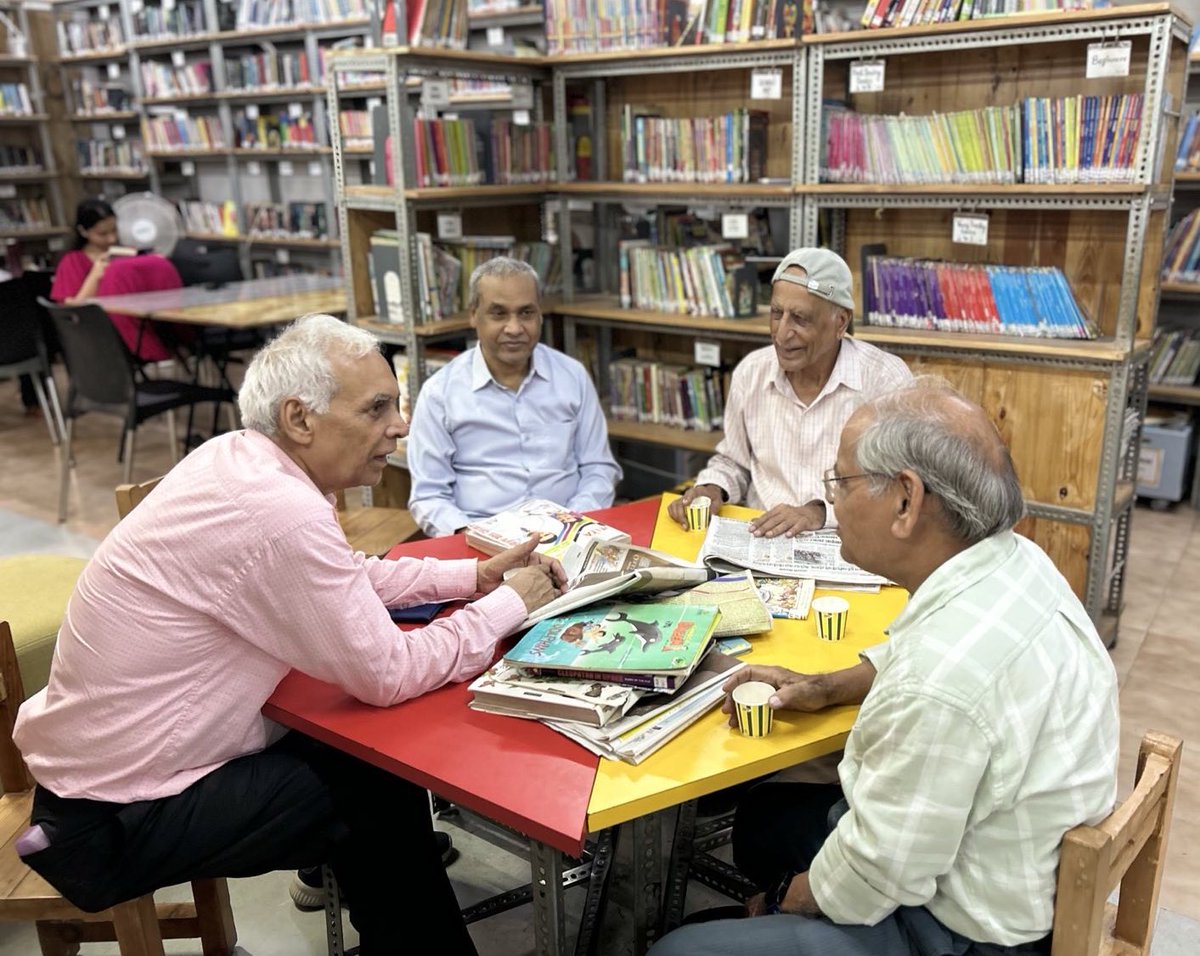 CommunityLibPro's tweet image. Evenings in our library are full of life. Our senior members sit together with a cup of chai, sharing their thoughts on news, politics, and everything happening around the world. It’s a time for them to relax, connect, and keep meaningful conversations alive in the library.