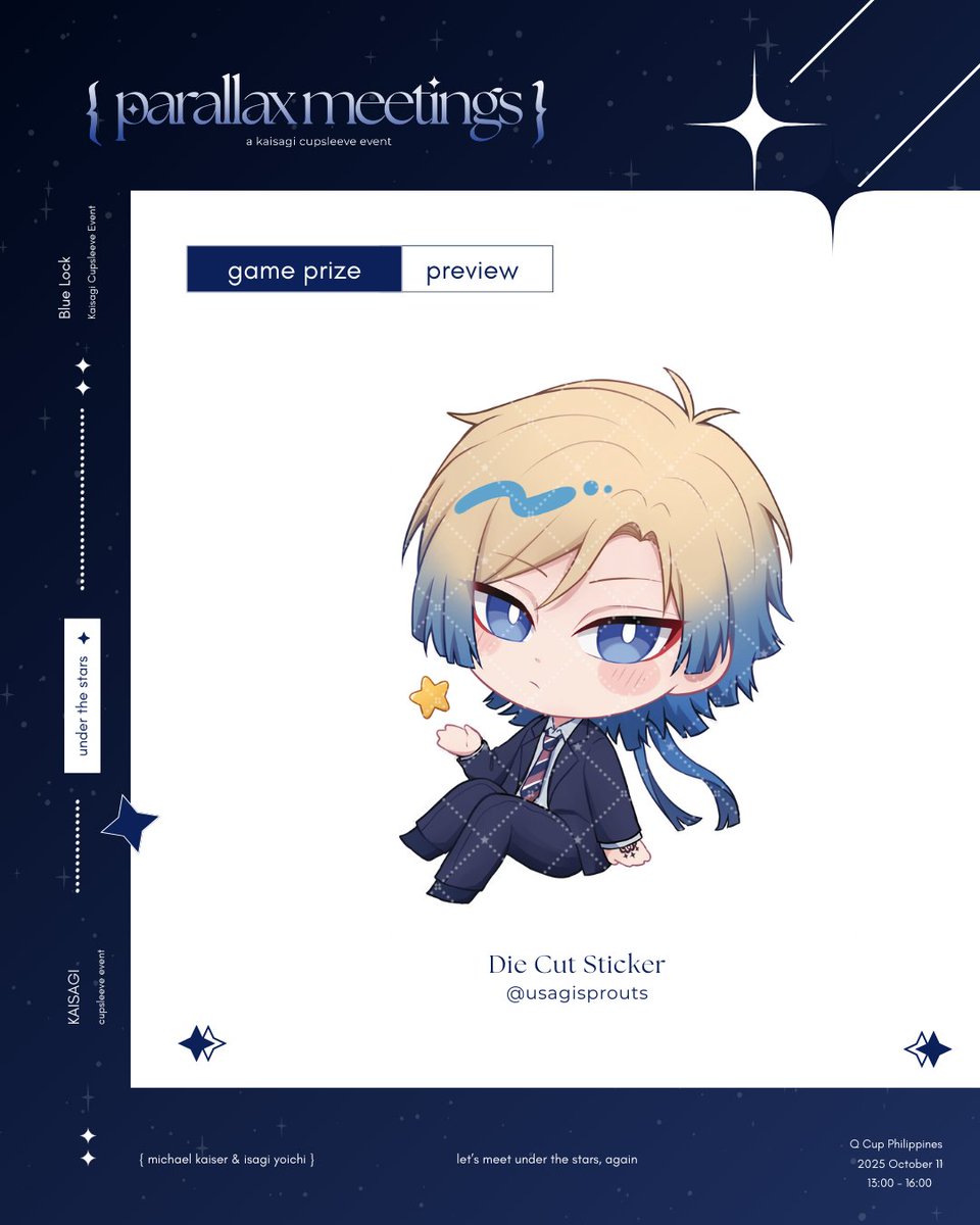 【Game Prize Preview】

We've got games at our onsite event, and a chance to win a prize! Test your luck and skill for a chance to win this adorable Kaiser sticker by <a href="/usagisprouts/">ちい｜chii 🌱</a>. 💫

‧₊  #kiiscse #kaisagicse 🥀