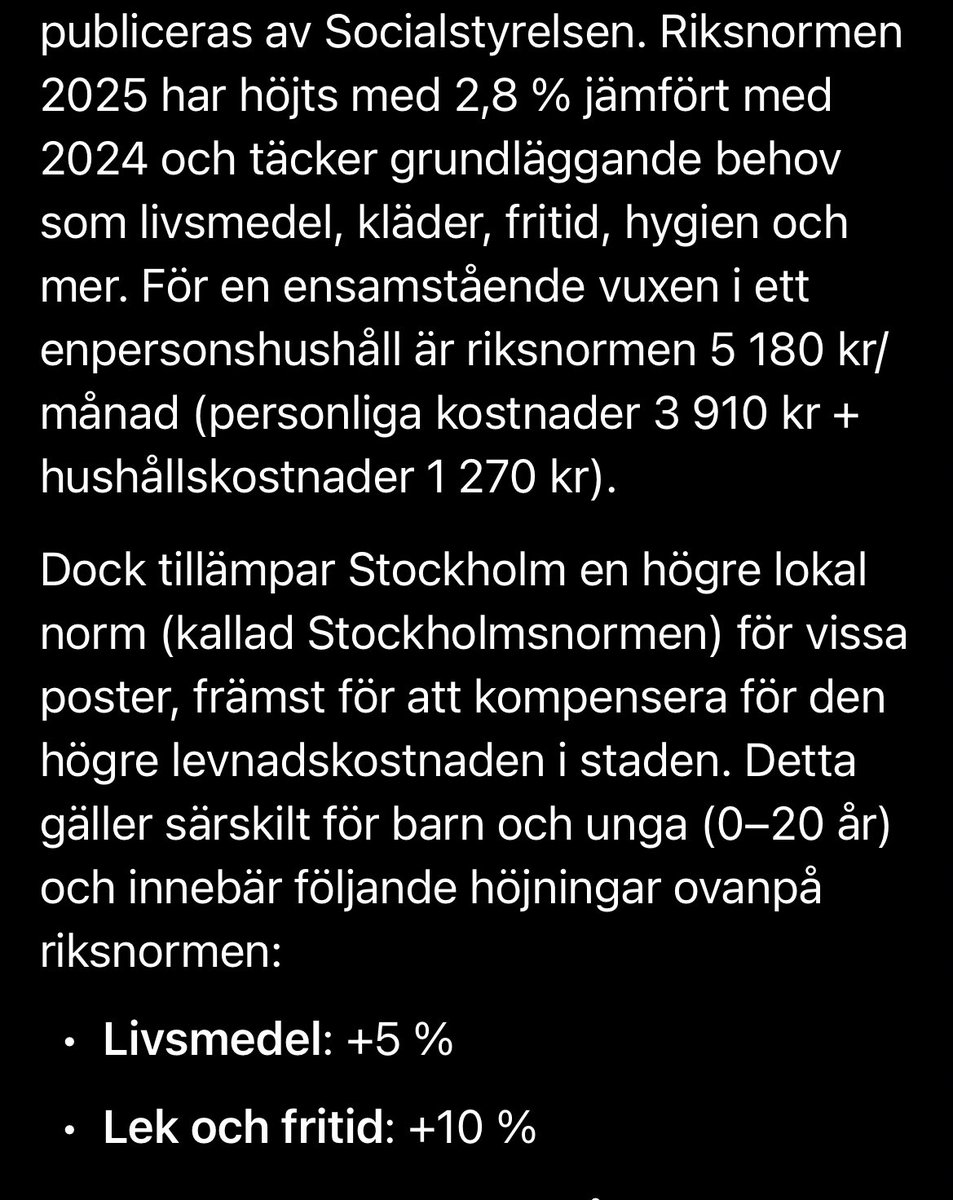 46 500 kr är i praktiken inte nuvarande tak för försörjningsstödet. Ovanpå detta betalar särskilt vänsterstyrda storstäder extra belopp ovanpå riksnormen, t ex för barns fritidsaktiviteter.

Stockholm ger också ett tillägg för ”dyrare mat”