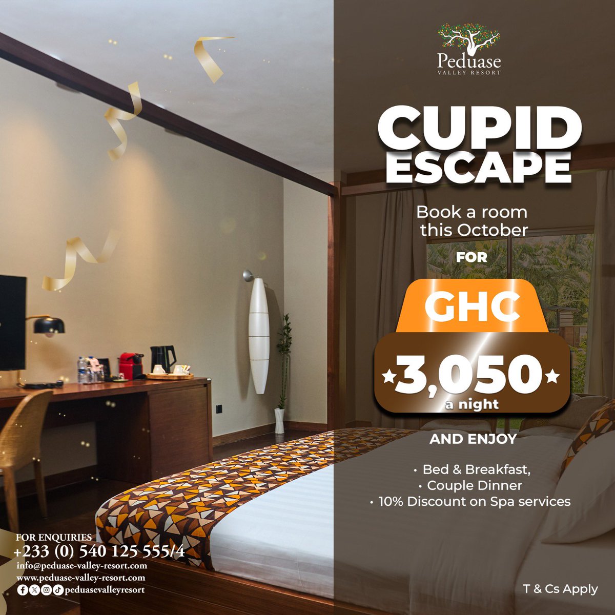PeduaseValley's tweet image. Get Bed, Breakfast, Couple dinner &amp;amp; 10% discount on Spa services for just GHC 3050! Book Now and enjoy access to Swimming pool &amp;amp; pet zoo. Limited rooms available | Offer Valid October 2025 Only.