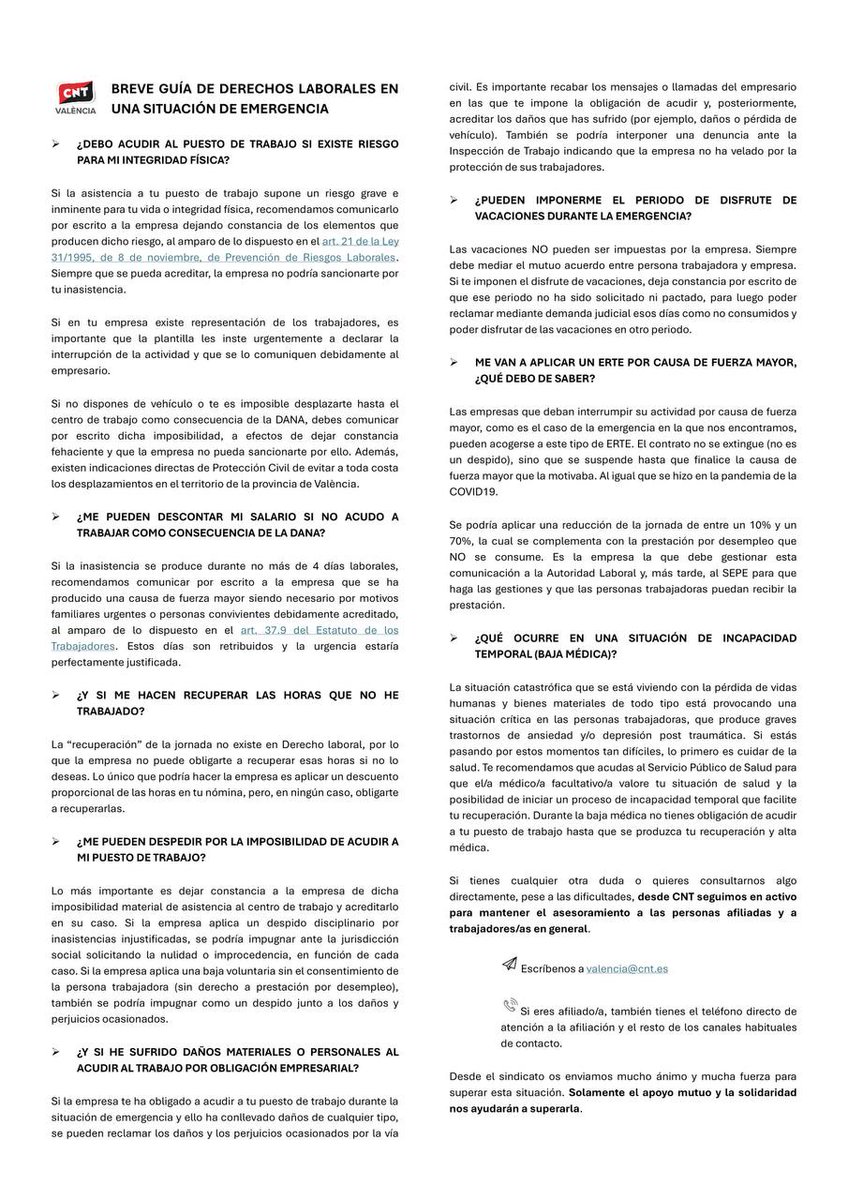 DANA | Aviso rojo por precipitaciones mañana de la <a href="/AEMET_Esp/">AEMET</a>

La vida va primero. 

Tened en cuenta que ahora hay también DÍAS RETRIBUIDOS en estos casos.

Aquí tenéis una guía laboral para estas situaciones 👇👇