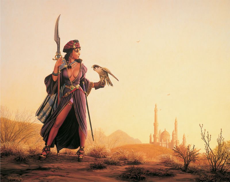 The most lovely, “Desert Wings”, another fine Keith Parkinson piece.

Said Keith, “I suppose that while she makes a fashion statement, it’s not the most practical of desert attire. But, hey, whatever happened to artistic license anyway? Besides, the girl is incidental, just part