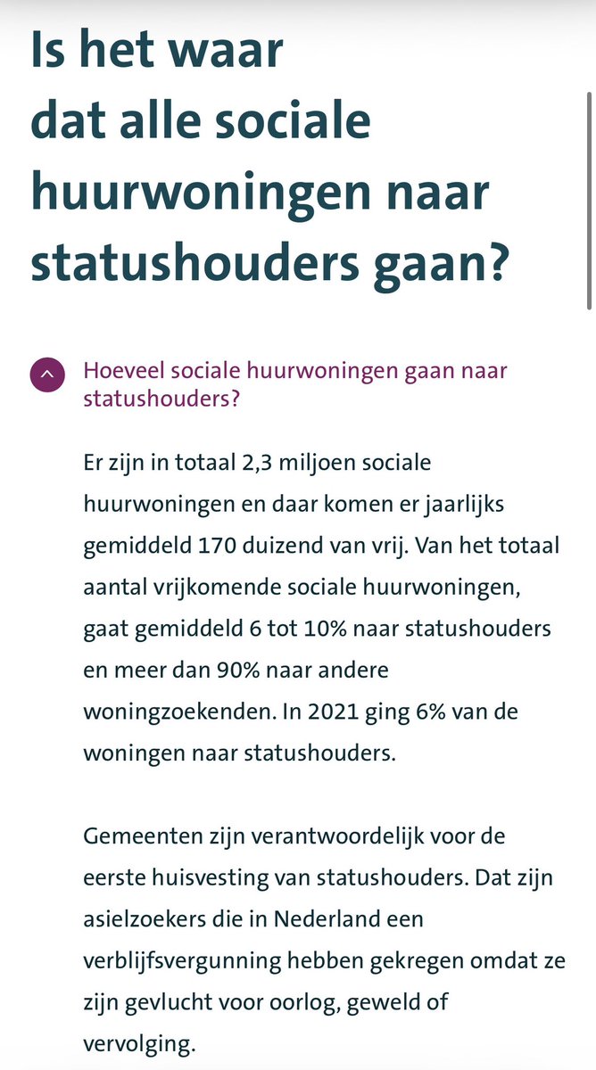 “Dan gaat er een aanzienlijk deel van de sociale huurwoningen naar mensen die slechts één jaar hier zijn.” Dixit Mona… 

De feiten, het slechts 6-9% (minder dan 1 op de 10!) nieuwe sociale huurwoningen naar statushouders gaan. 

Bron: coa.nl/nl/lijst/het-w…

#eerlijkeverhaal