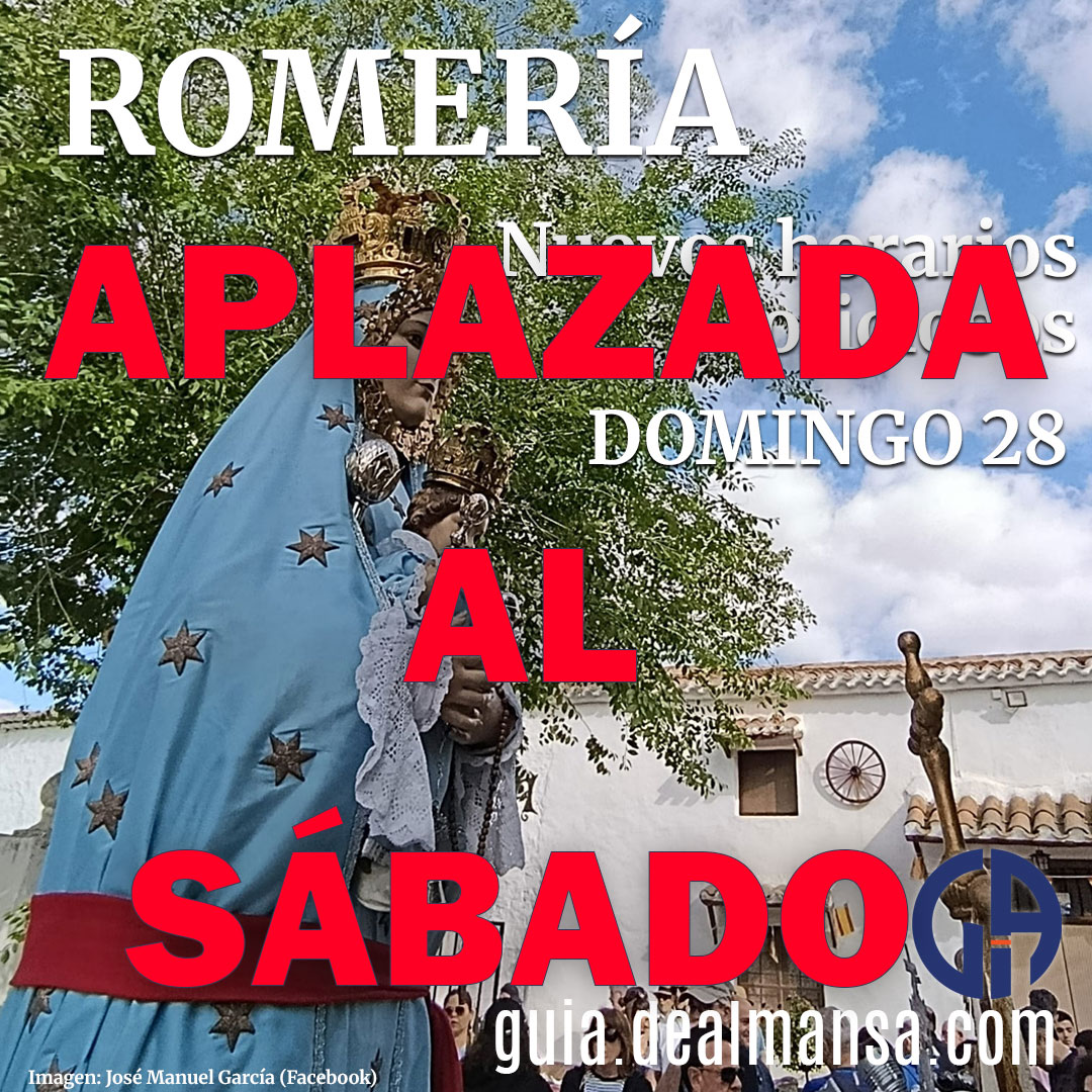 guiadealmansa's tweet photo. La Romería queda aplazada hasta el próximo sábado a las nueve de la mañana.
#almansa @almansaciudad @AlmansaMeteo https://t.co/TbNmcNsCum
