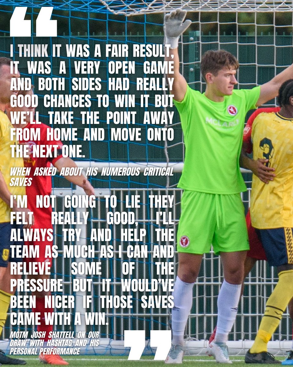 HawksFCOfficial's tweet image. 💬 MOTM Josh Shattell gives his thoughts on our draw with Hashtag United, as well as his personal performance which included a number of huge saves! 👏

#COYH 🦅