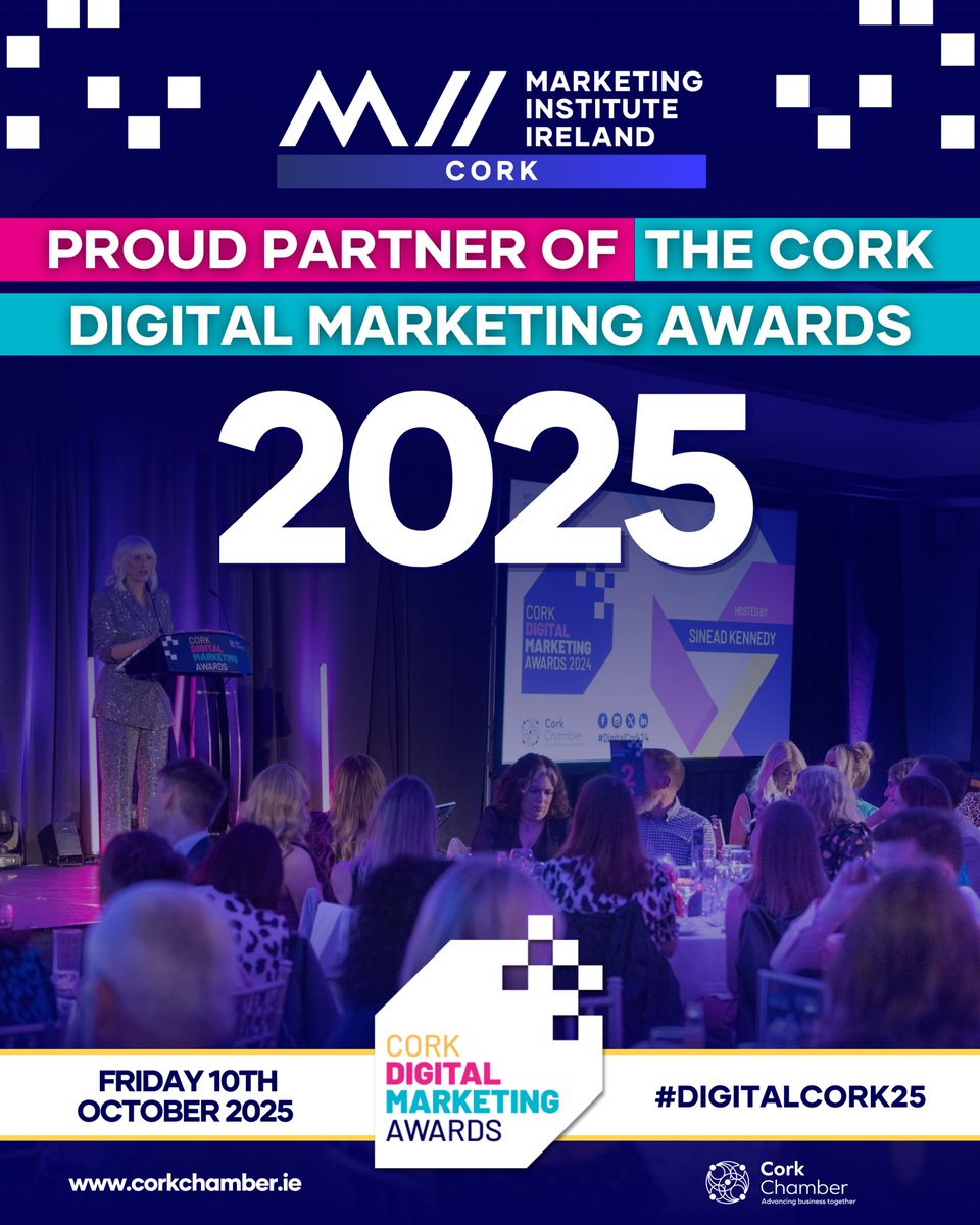 miicork's tweet photo. MII Cork are delighted to be a proud partner of the Cork Digital Marketing Awards 2025

This great event celebrates the very best of digital marketing in Cork - showcasing bold campaigns, creative talent, and the incredible achievements of our business community. https://t.co/ik4o6cGXfV