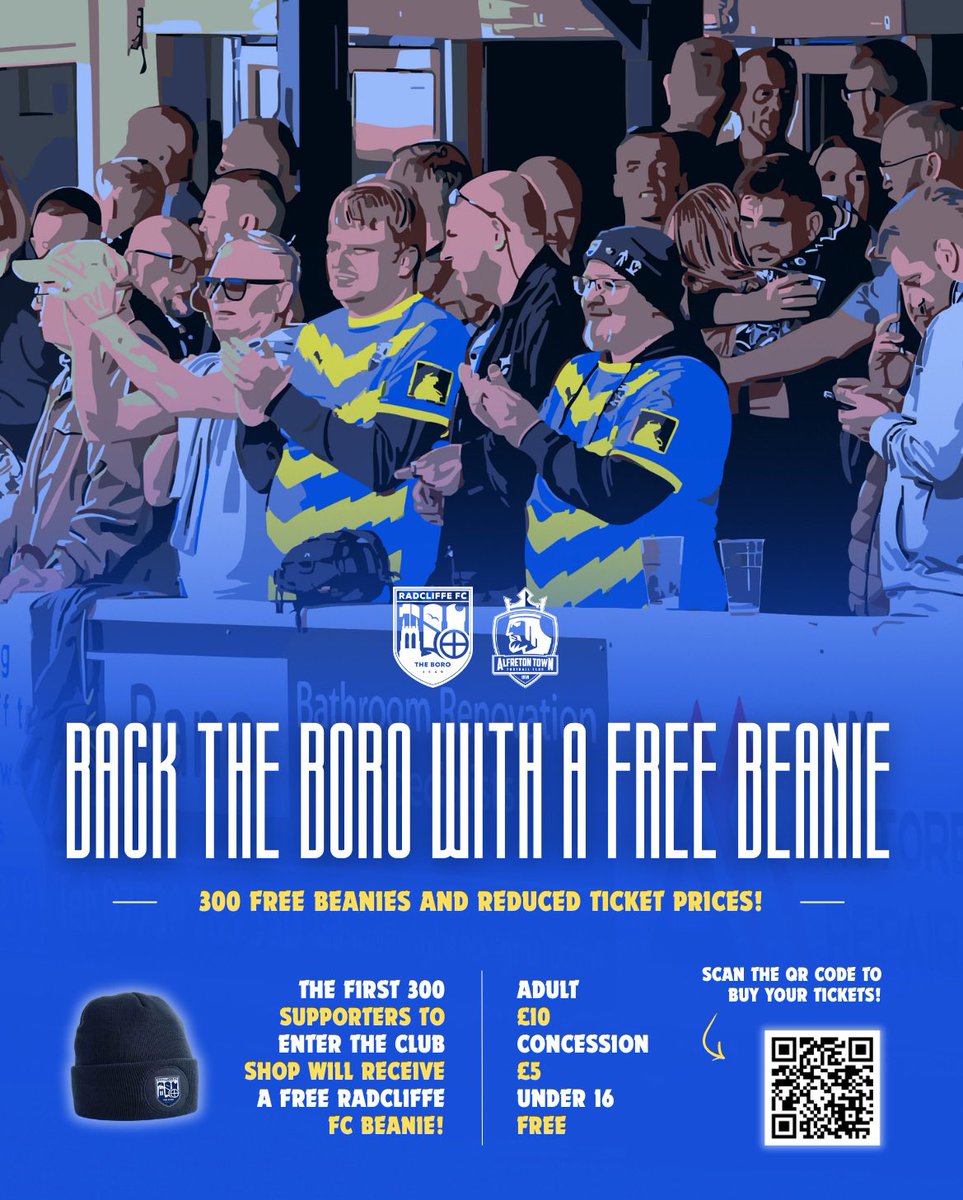 Radcliffe FC (@radcliffeboro) on Twitter photo We’re pleased to announce that this Saturday’s league fixture against <a href="/AlfretonTownFC/">Alfreton Town FC</a> will be subject to reduced ticket prices 🙌
The first 300 fans to visit the club shop will also receive a free Radcliffe beanie on the day!
🎟️ bit.ly/3KAzyu6
#WeAreRadcliffe #UTB We’re pleased to announce that this Saturday’s league fixture against <a href="/AlfretonTownFC/">Alfreton Town FC</a> will be subject to reduced ticket prices 🙌
The first 300 fans to visit the club shop will also receive a free Radcliffe beanie on the day!
🎟️ bit.ly/3KAzyu6
#WeAreRadcliffe #UTB