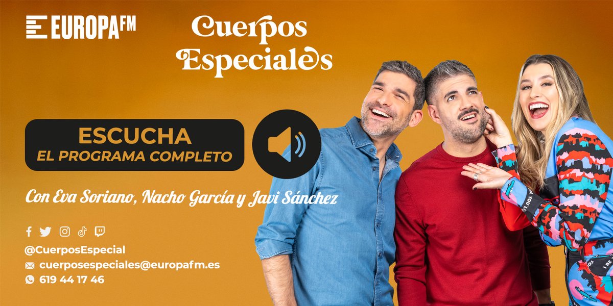 Hoy, <a href="/JaviSanchezFM/">Javi Sánchez</a> vuelve a madrugar para <a href="/CuerposEspecial/">Cuerpos Especiales</a> con...

🎭 <a href="/Berttuus/">Bertus</a> y su reseña de los escape rooms
🧠 Consulta con Santos Solano
⏰ <a href="/ana_morgade/">ana morgade</a> y los sonidos de alarmas
🎤 Entrevista a <a href="/samurai_fm_/">Samuraï</a>

¡Dale al play! 👉 europafm.com/programas/cuer…