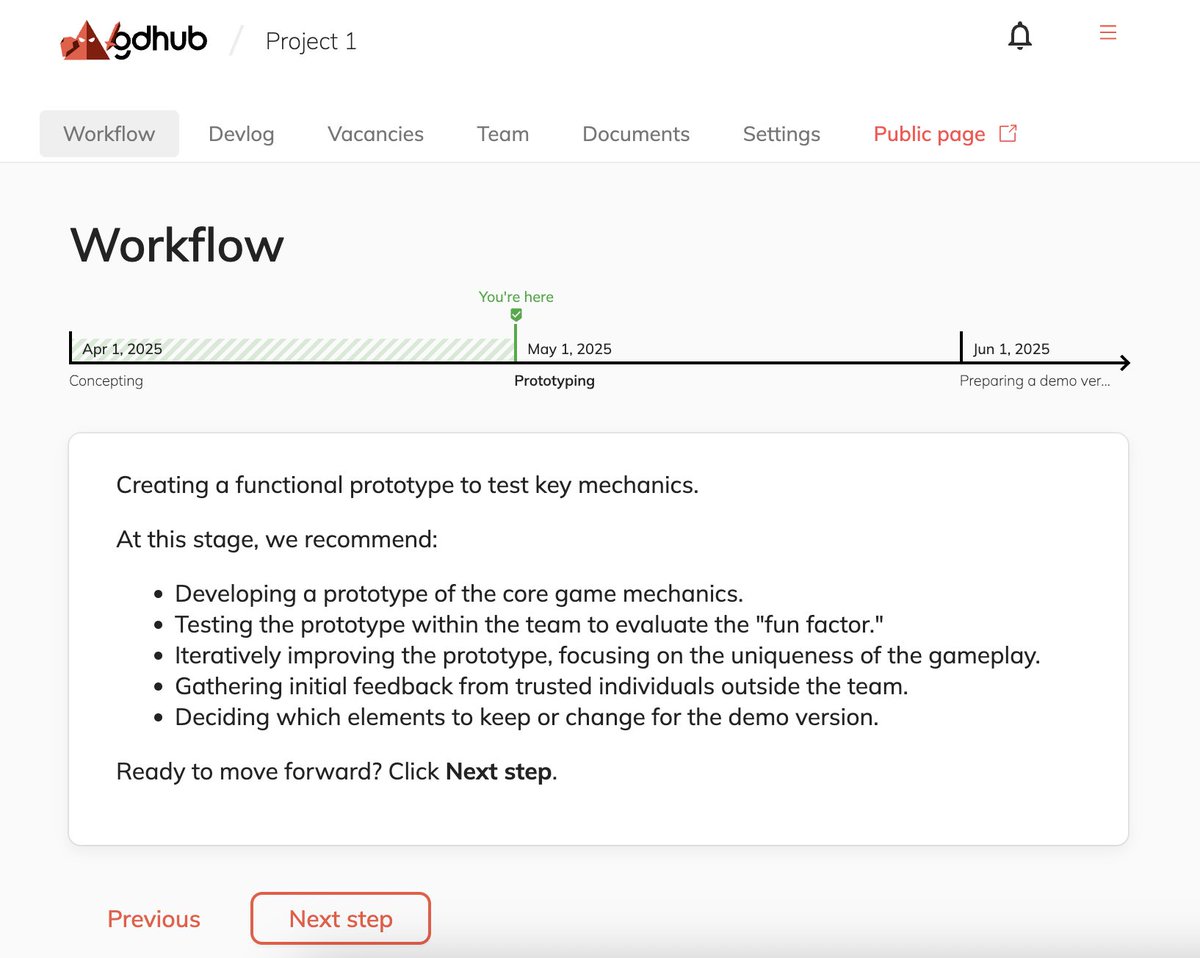 gamedev_hub's tweet image. An interactive #roadmap has been added. You often see similar features in #videogames pitch decks. The roadmap helps project game authors and their teams organize their plans and monitor the current phase of their project.
