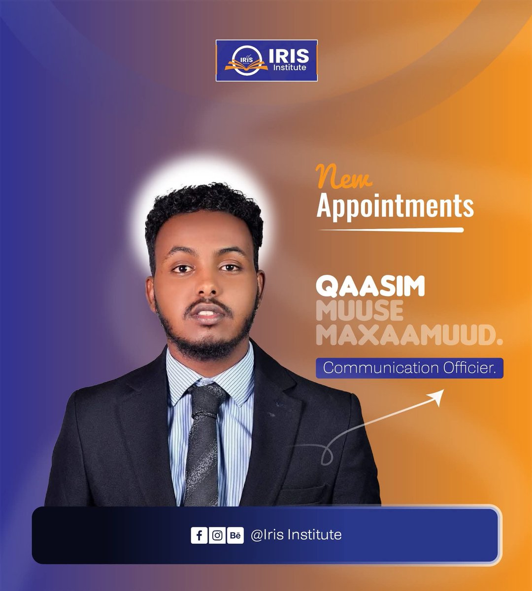 We are pleased to announce the appointment of Qaasim Muuse  as the Communication Officer at IRIS Institute. We are confident that his leadership will contribute significantly to the institute’s continued growth, innovation, and impact.