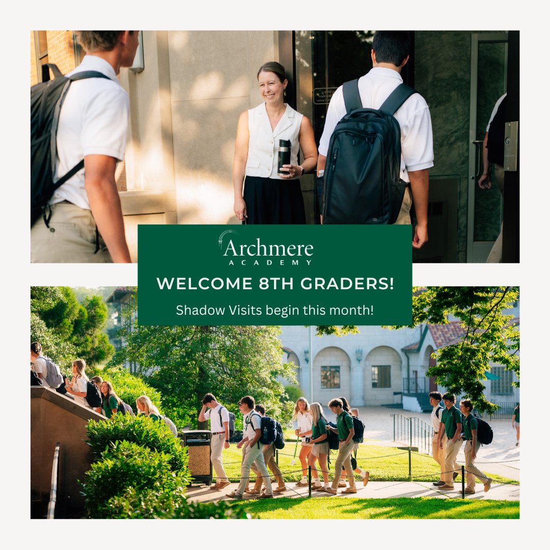 Archmere Academy (@archmereacademy) on Twitter photo 8th Grade Shadow Days begin this week and are filling up fast! Have you scheduled yours?
Starting on September 30, we welcome 8th-grade visitors to our school for the day. Come and experience firsthand the Archmere difference. 💚 🐧 💯
Inquire online ➡️ bit.ly/3c8kKAk 8th Grade Shadow Days begin this week and are filling up fast! Have you scheduled yours?
Starting on September 30, we welcome 8th-grade visitors to our school for the day. Come and experience firsthand the Archmere difference. 💚 🐧 💯
Inquire online ➡️ bit.ly/3c8kKAk