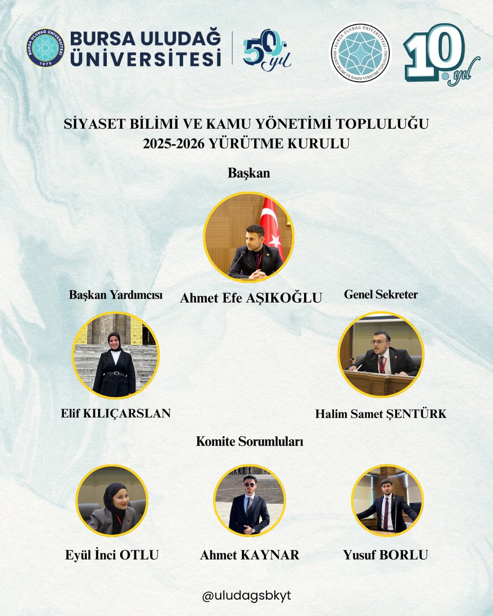 BURSA ULUDAĞ ÜNİVERSİTESİ SİYASET BİLİMİ VE KAMU YÖNETİMİ TOPLULUĞU 2025-2026 YÜRÜTME KURULU✨