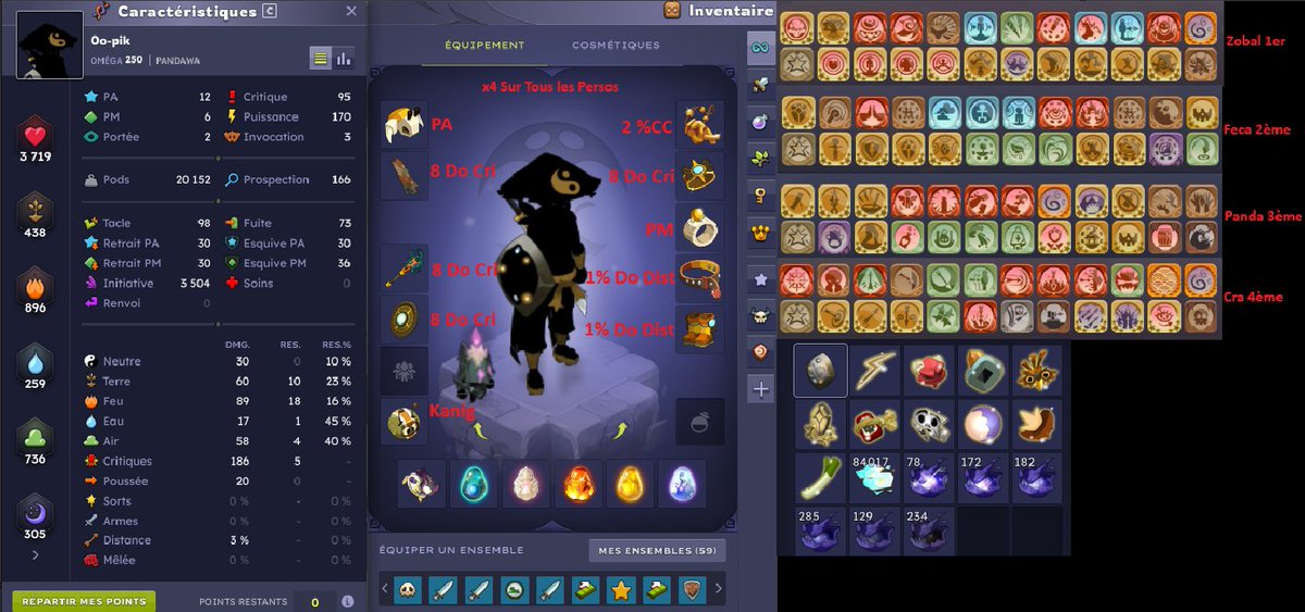 Yo , petit récap farm songes :
J'ai rush les premiers coffres inter serveur ce qui représente 67 runs en paradoxe 1 (≈ 1 800 combats).
- 10 Légendes
- 20 100 bribes
- 5 Morts
- 55 Heures de combats (depuis mardi)
- 120 Compagnons
- 1 Bouclier étoile
Estimation total : 600 M