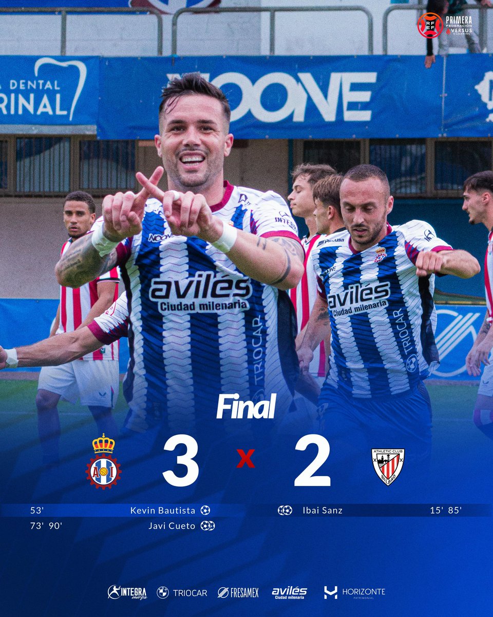 RealAvilesInd's tweet photo. 🔚 ¡𝐅𝐈𝐍𝐀𝐋 del partido! 🔥

💪 ¡Qué victoriaaa! ¡Qué VICTORIAAA!

🟦⬜ RAI 3-2 ATH 🟥⬜

⚽ @kevin81415630
⚽⚽ Javi Cueto

#RealAvilésIndustrial 🔵⚪🔴 https://t.co/318Ccyd3Y4