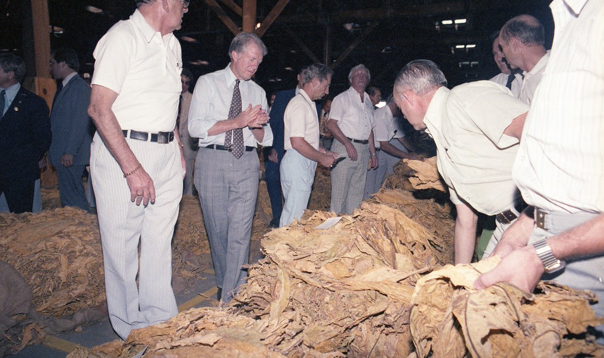 CarterLibrary's tweet image. On 8/5/78, Pres. Carter visited the Grower’s Cooperative Warehouse in Wilson, where they were auctioning dried tobacco plants. #DYK, as of 2023, North Carolina is the biggest exporter of tobacco plants in the US?
Image: nlc06867.16
#NationalNorthCarolinaDay #CartersAcrossAmerica