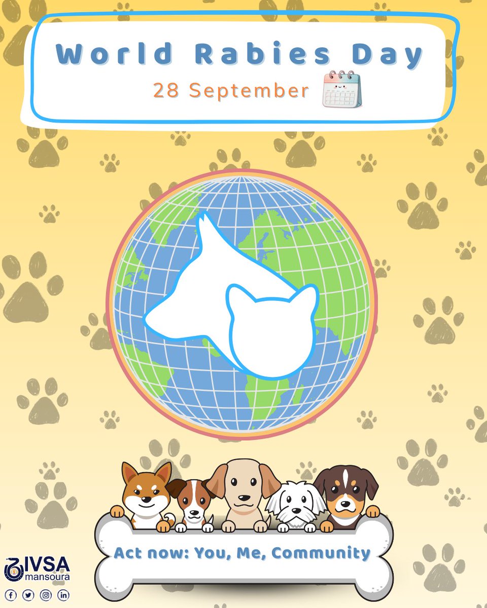 تعرف إن عضة كلب اللطيف دا ممكن تبقى قاتلة!

مرض اسمه السعار (Rabies) هو فيروس خطير بيتنقل من الحيوان للإنسان، بيسبب التهاب حاد في المخ. 
⚠️ خد بالك: لو ظهرت الأعراض، مفيش علاج. الحماية الوحيدة إنك تلحق نفسك بالتطعيم قبل فوات الأوان.

Act now: You, Me, Community.

#IVSA_Mansoura