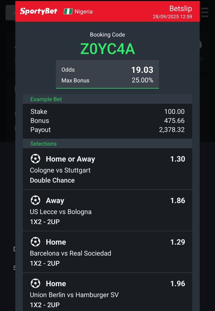 betupdate's tweet photo. Z0YC4A
Sportybet - 19 odds.
We move

#SportyBet @Mrbankstips https://t.co/GAMV9ph9fT