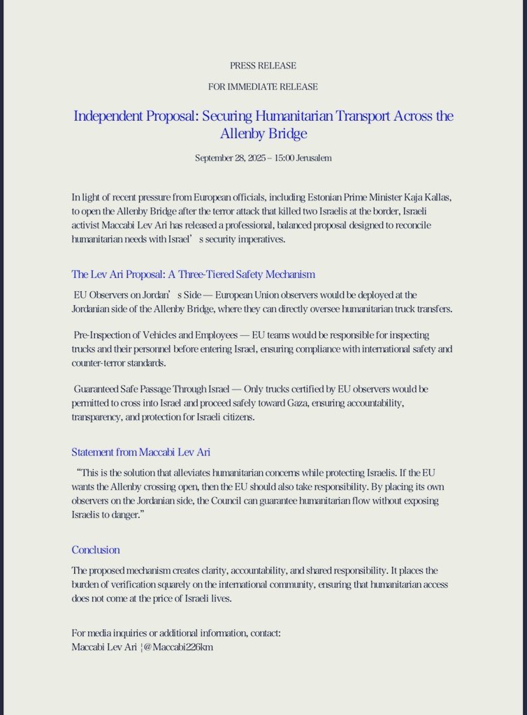 Dear <a href="/kajakallas/">Kaja Kallas</a> 

🔎 Facts

📣 I certainly understand your concern for Palestinians and the need to ensure humanitarian access. 
📣 But it cannot be ignored that a terror attack at the Allenby crossing recently claimed the lives of two Israelis. Security concerns are not