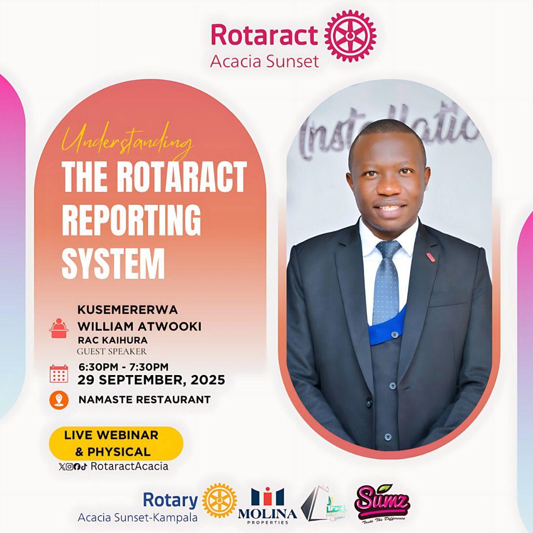 Time to level up!
This Monday, we’re diving deep into Understanding the Rotaract Reporting System with our Kusemererwa William Atwooki (RAC Kaihura). 
Google meet
meet.google.com/tvk-pmjw-gqi
Let’s learn, connect, and grow together – because service above self starts with knowledge.