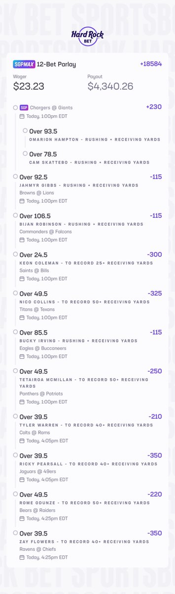 ROZgolfer23's tweet image. NFL Week 4 MEGA prop lay. Picking at least one prop from every (1 or 4pm) game I like. 

Had really solid results on this bet each week, but, haven't hit em all yet. week 4 is it, right?!

Tail link powered by @GamblyAI 

👉👉 gambly.com/share-bet/S4wh…