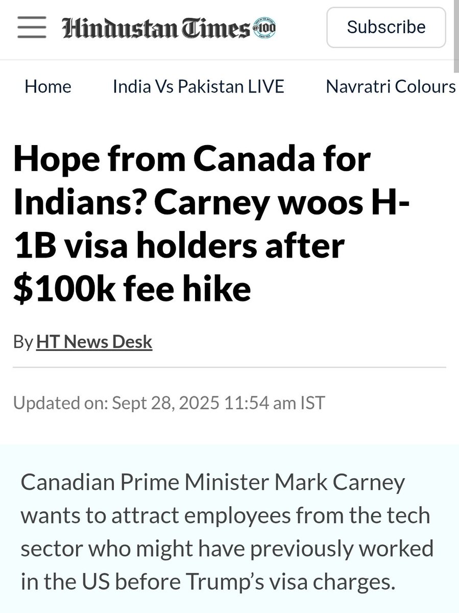 🚨NEW 

India celebrates as Mark Carney says he is looking to woo H1B immigrants from the USA.

More REPLACEMENT workers at 7% unemployment!

...Unbelievable!