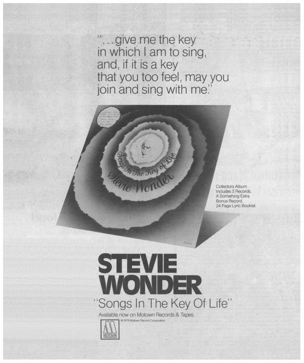 Songs in the Key of Life x Stevie Wonder was released September 28, 1976. His 18th album, It is regarded as Wonder's magnum opus and one of the greatest albums in the history of recorded music. The album was inducted into the National Recording Registry by the Library of Congress