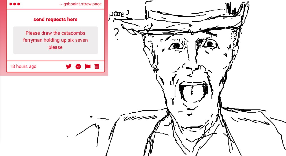 Request 43 - "Please draw the catacombs ferryman holding up six seven please"