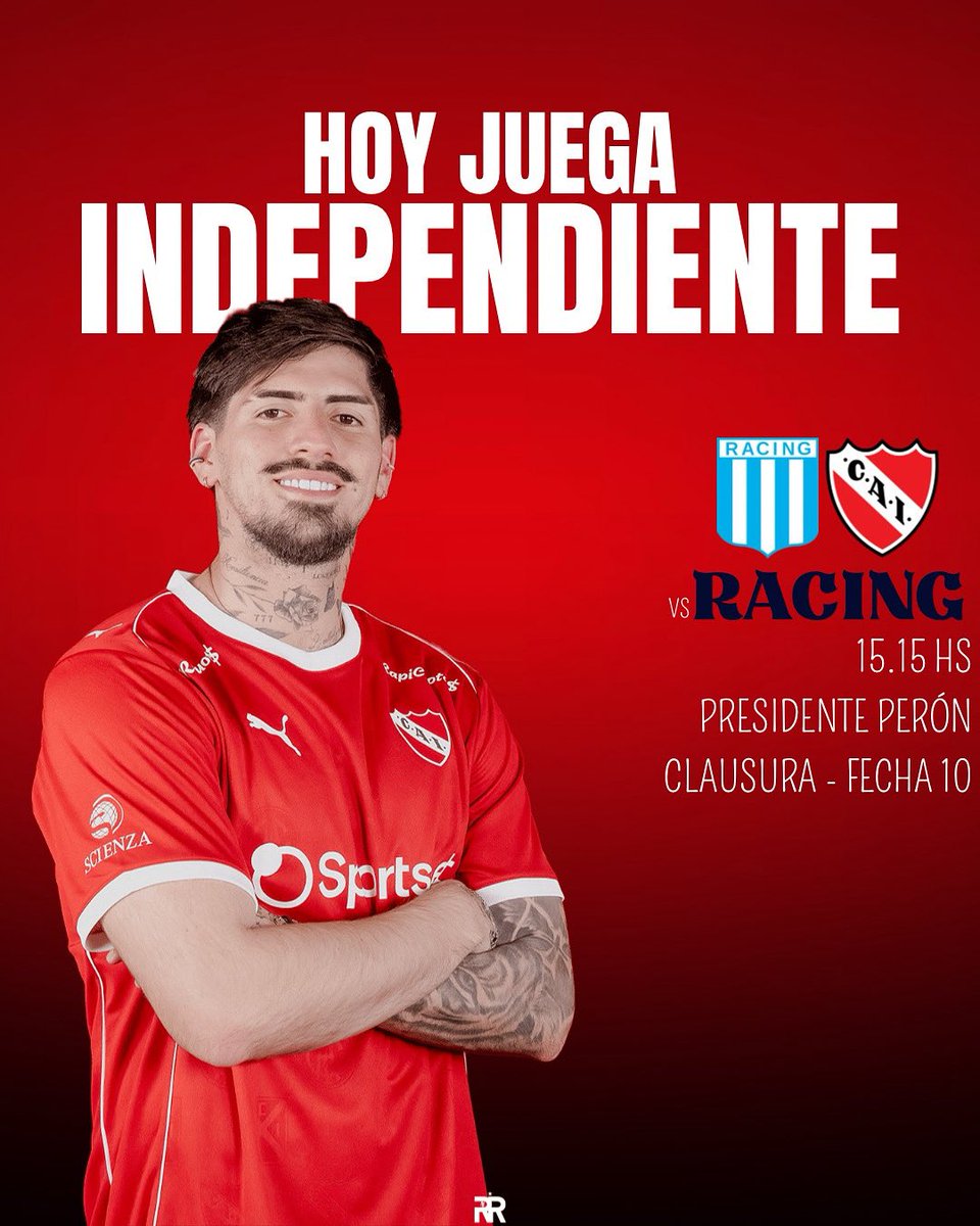 🔴 HOY JUEGA #INDEPENDIENTE

🆚 racing
⏰ 15.15
🏟️ Presidente Perón
🏆 Clausura - Fecha 10