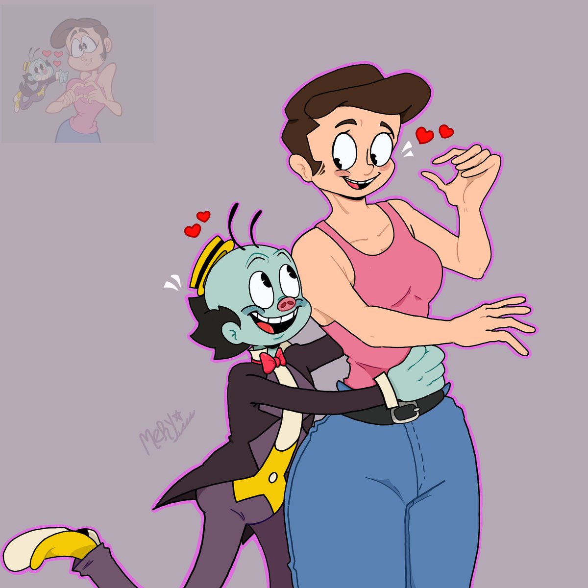 Hi! I know I haven't posted anything, but today I wanted to draw an artist I've been seeing for a while! I really love his art! I wanted to do this for him! I hope you like it! 🥹💕

<a href="/HarmfulPlant/">harmfulplant.bsky.social</a>