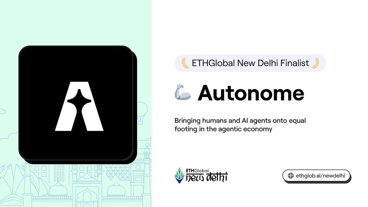 ETHGlobal's tweet image. 🦾 Autonome
Autonome builds payments and identity for the agentic web, enabling fair content access and on-chain micropayments between humans and AI.
Built by @naman_1402, @0xEricselvig, @SuriPuri23
ethglobal.com/showcase/auton…