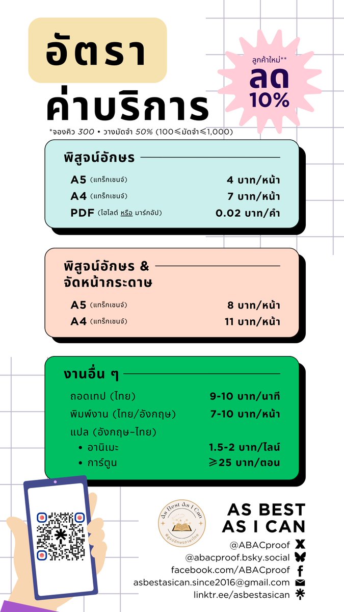 ABACproof's tweet image. 📖 #เอบีเอซีปรู๊ฟ 🔍

🗓️ เปิดรับ :–
🔹 #พิสูจน์อักษร #จัดหน้านิยาย🌟
🔹 #ถอดเทป #พิมพ์งาน
🔹 งานอื่น ๆ #แปลอานิเมะ #แปลการ์ตูน

🔥 ไม่มีขั้นต่ำ
🛎️ โพรโมชันลูกค้าใหม่* : ลด 10%✨

📩 สนใจสอบถามทาง DM
🫶 #ราคาย่อมเยา เอาใจสายผลิต โดยผู้รักการปรู๊ฟ
🙇‍♀️ รีวิวได้ที่ #รีวิวเอบีเอซี