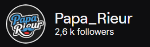twitch.tv/papa_rieur

EMISSION LDC mardi soir à 20H avec <a href="/ValueBet3/">Value Bet</a> et <a href="/DoudouGalaK8/">Doudou GalaK</a>