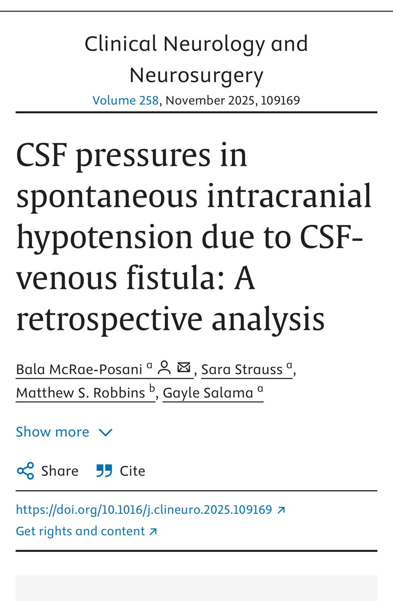 Gayle Salama MD (@gaylersalama) on Twitter photo Read our latest #CSFleak paper on opening pressures and #CVF . Absence of low opening pressure should not be used to rule out #sih. Congrats <a href="/bposani/">Bala McRae-Posani</a> , Dr. Robbins and Dr. Strauss. <a href="/WCMRadiology/">Weill Cornell Medicine Radiology</a> <a href="/WCMCNeurology/">Weill Cornell Neurology</a> Link: pubmed.ncbi.nlm.nih.gov/40992352/ Read our latest #CSFleak paper on opening pressures and #CVF . Absence of low opening pressure should not be used to rule out #sih. Congrats <a href="/bposani/">Bala McRae-Posani</a> , Dr. Robbins and Dr. Strauss. <a href="/WCMRadiology/">Weill Cornell Medicine Radiology</a> <a href="/WCMCNeurology/">Weill Cornell Neurology</a> Link: pubmed.ncbi.nlm.nih.gov/40992352/