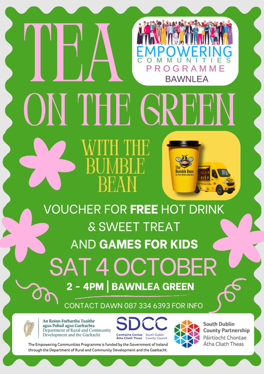 Join Us for Tea on the Green! ☕🌿

📅 4th October 
⏰️2-4
📍Bawnlea Green