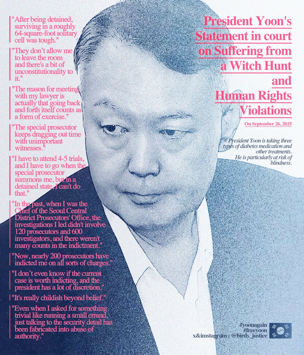 President Yoon's Statement in Court on Suffering from a WITCH HUNT and HUMAN RIGHTS VIOLATIONS.

He is currently applying for bail due to health issues and has stated, "If they grant me bail, I will cooperate with the judicial process."

<a href="/realDonaldTrump/">Donald J. Trump</a> <a href="/WhiteHouse/">The White House</a>