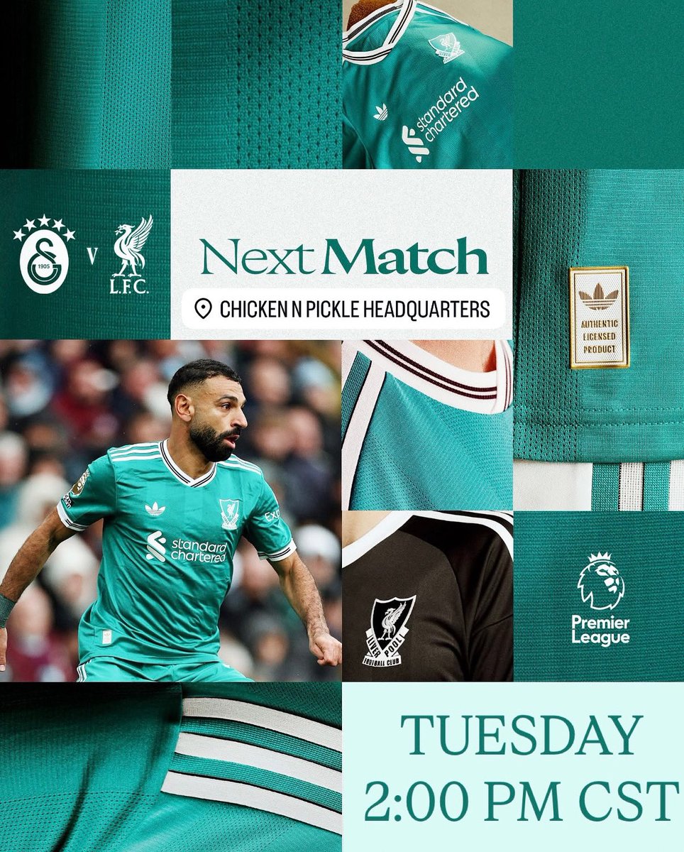 Next up, we’re back in Champions League action 👊

Liverpool vs Galatasaray ⚽️ 
Tuesday 30 September 🗓️
2:00 PM Kick-Off ⏰
Chicken N Pickle NKC 🏟️

YNWA🧣