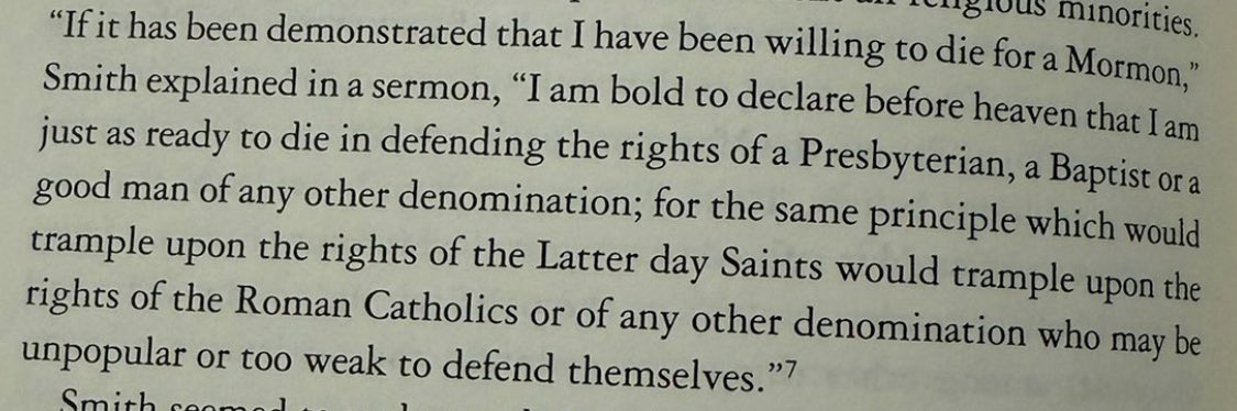 TeeplesCY's tweet photo. Joseph Smith, the Christian prophet, was a religious freedom radical.

He said he was just as willing to die for a Protestant or Catholic as for a Latter-day Saint.

Latter-day Saint canon affirms the right to worship God how, where, or what we may.

I pray we follow his example. https://t.co/ao5FdZtlpv