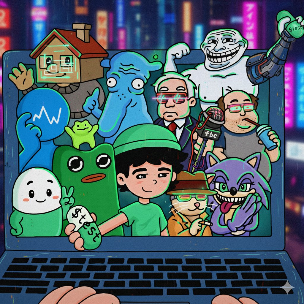 Added my fav $test and some cyberpunk vibes to the great artwork by <a href="/grizzle_art/">Grizz</a> <a href="/a1lon9/">alon</a> <a href="/sapijiju/">Sapijiju</a> @pumpdotfun