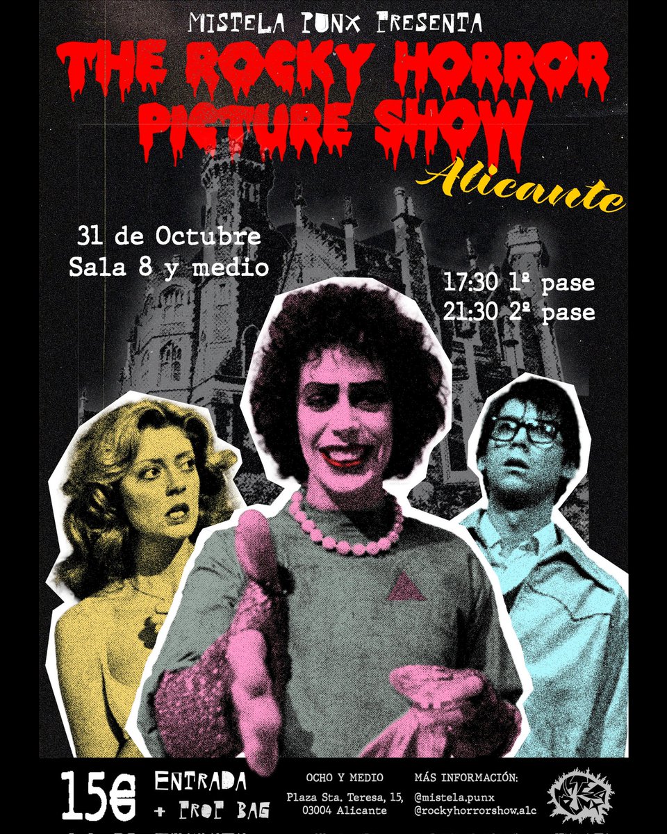 _serlith's tweet image. TIAAAS
Nos vemos el 31 de octubre en el visionado interactivo de Rocky Horror Picture Show. Es un proyecto autogestionado por jóvenes artistas y necesitamos ayuda con la difusión, ya que en Alicante cuesta mucho conseguir espacios para crear arte. 🖤