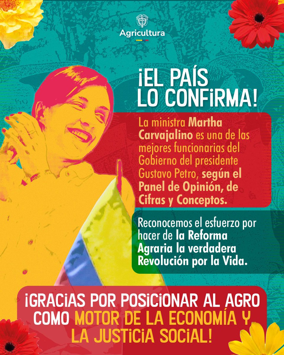 Trabajar por una política agraria 🌱 justa, que impulse el crecimiento económico 📊 y garantice la sostenibilidad del campo colombiano 🌾🇨🇴, ha sido la bandera de la ministra <a href="/MCarvajalinoV/">Martha Carvajalino</a>. Hoy, ese esfuerzo es reconocido ✅ por el #PanelDeOpinión 2025. ¡Gracias por hacer de la