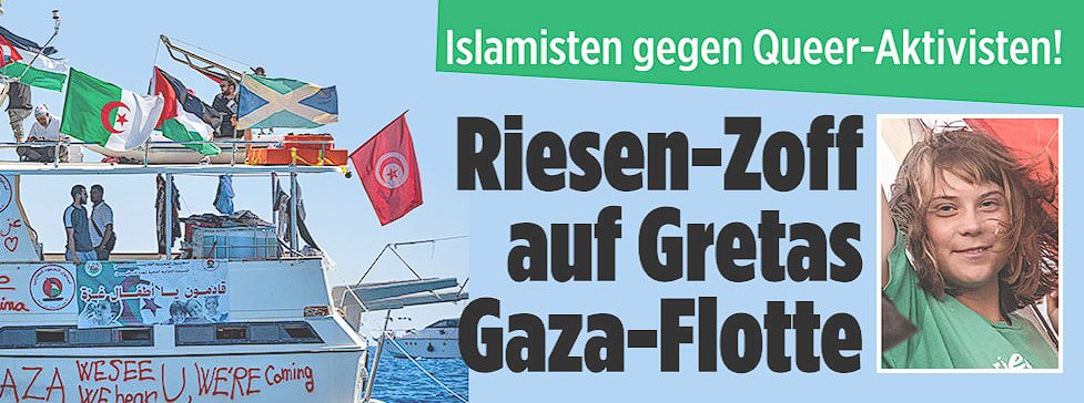 Ich kann gar nicht aufhören zu lachen, wer hätte das nur ahnen können.

Auf dem Boot gibt es nur Zoff, in Gaza würde es Leichensäcke für die Queers geben.