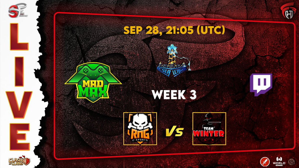 Guerra para ir cerrando el fin de semana!!!

🏆Tesla League

▶️ RNGxGuerrila 🆚 Team Winter Elite
🕕 6pm🇦🇷 3pm 🇲🇽 11pm🇪🇸

twitch.tv/mad_max27_