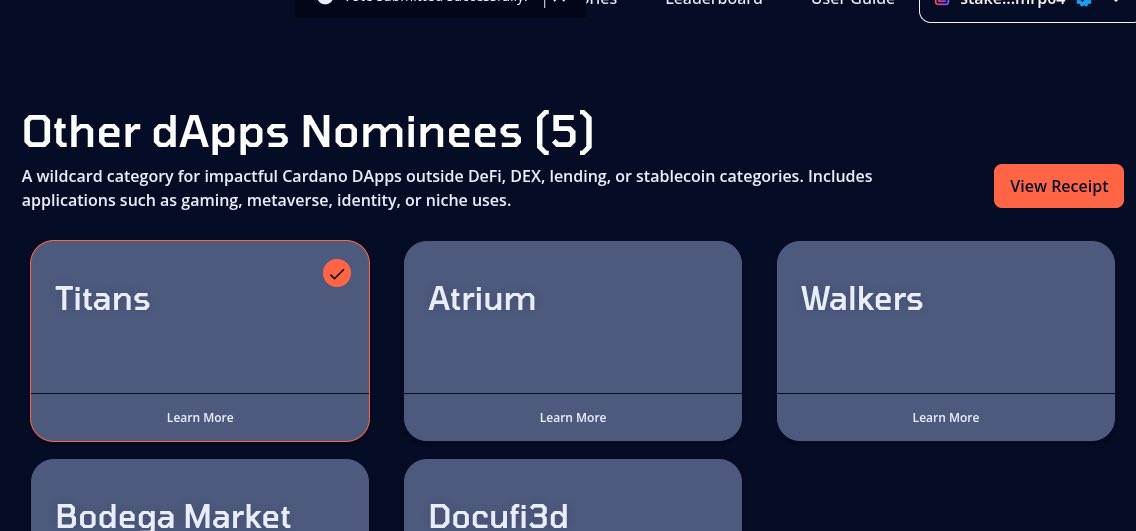 It’s a true honor to be nominated for an award at the Cardano Summit. <a href="/CardanoSummit/">Cardano Summit</a> 

At <a href="/Titans_33/">Titans</a> we been building and contributing for years, and we believe our next move will be our biggest yet one that will truly leave people speechless.

If you have not already, please