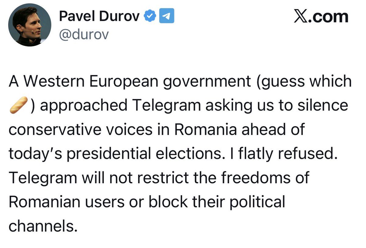 P_Kallioniemi's tweet image. Durov is recycling the same narrative about Moldova he used for Romania last year. Telegram’s infrastructure has troubling ties to FSB-linked firms, and a recent BBC probe showed that the Kremlin uses Telegram to coordinate and run disinfo networks to disrupt Moldova’s elections.