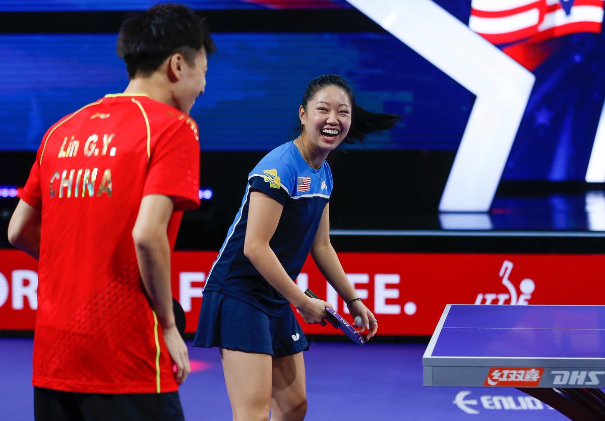 CGTNSportsScene's tweet photo. 🏓👀Who would YOU pick as your doubles partner from another team?
🎙️Lily Zhang (🇺🇸@TeamUSA):
"I already got my best mixed doubles partner #LinGaoyuan🇨🇳. It was a dream come true. I will say him again."🤩
🥉Zhang/Lin won mixed doubles bronze at #ITTFWorlds2021 in Houston. https://t.co/Q6NEid0u6o