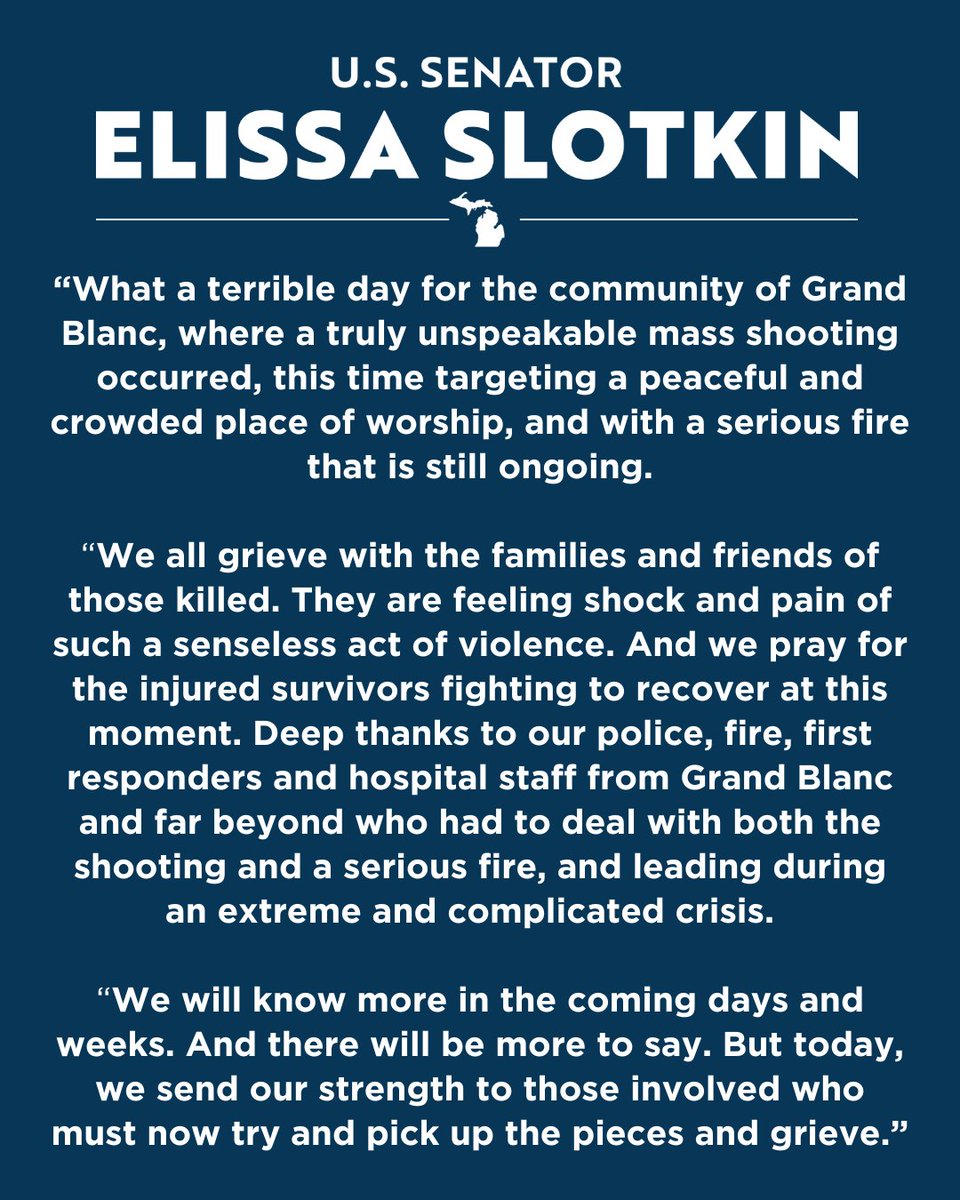 My statement on the unspeakable tragedy in Grand Blanc.