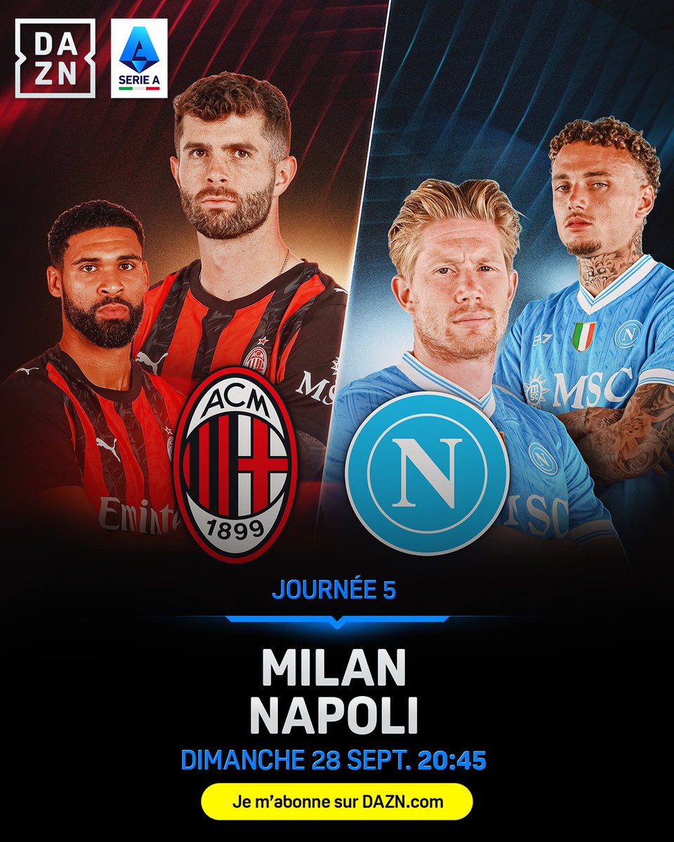 🇮🇹<a href="/acmilan/">AC Milan</a> - <a href="/sscnapoli/">Official SSC Napoli</a>
🕒 En direct à 20h45 
📲 Sur l'app DAZN 👉 bit.ly/4mtV7NX 
🎙️ @Adri_Coouble / <a href="/rickyfaty/">Ricardo Faty</a> 

#LecceBologna